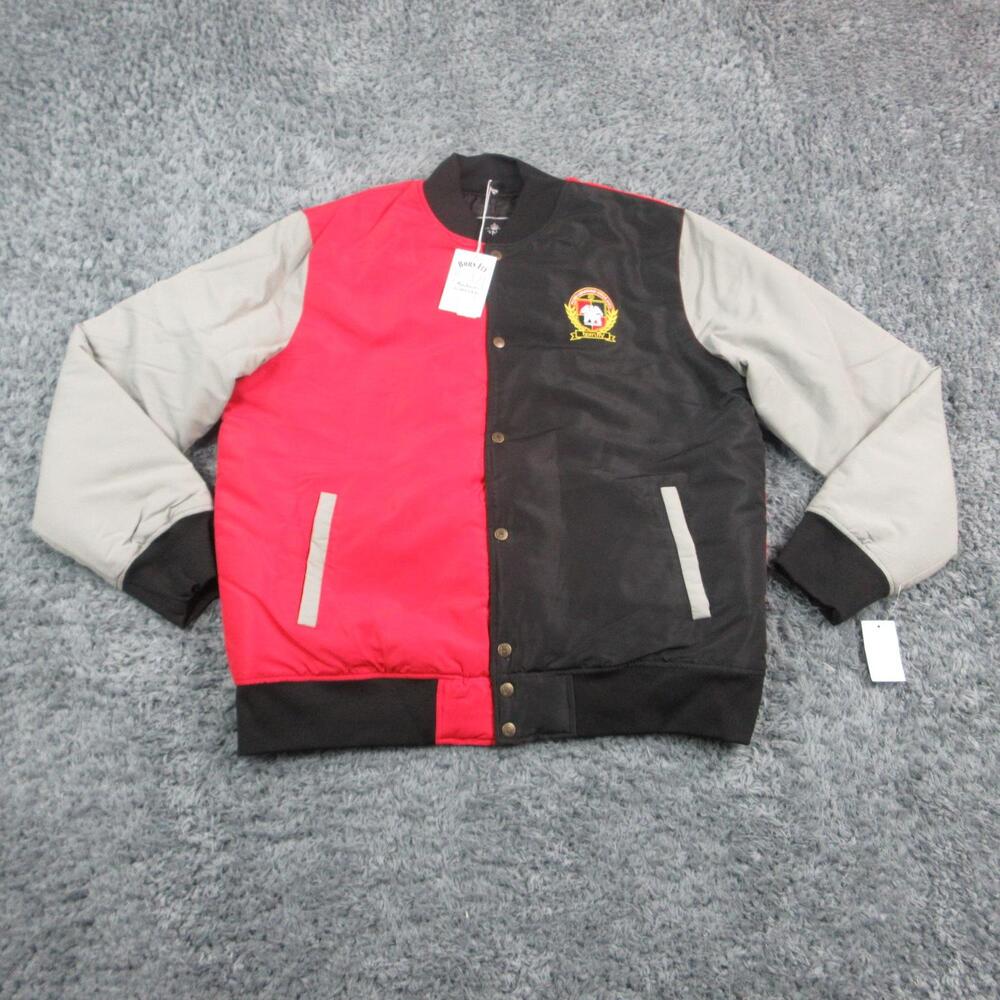 Born Fly Jacket Mens XL Red Bomber Varsity Insulated Padded Embroidered Logo NWT